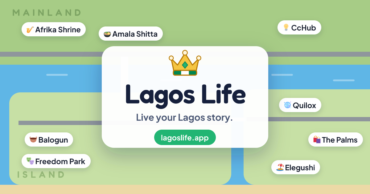 Official Lagos Life public promotional map showing Mainland and Island locations